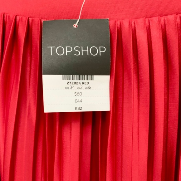 NWT TopShop Red Satin Pleated Midi Skirt Size 2 - Picture 4 of 7